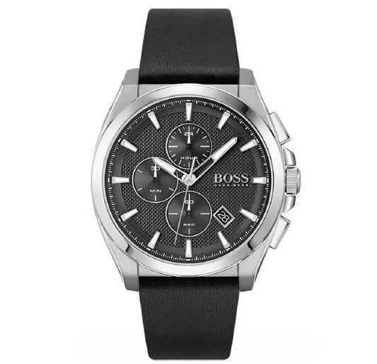 BOSS LEATHER BLACK - مينا سوداء - جانب CRONOGRAH