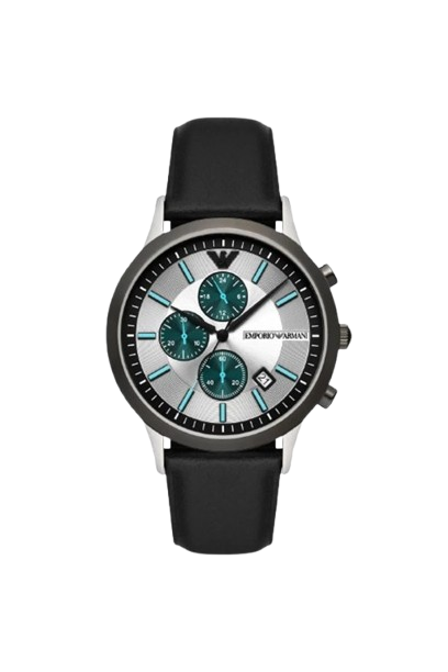 أرماني جلد أسود - مينا فضي × أخضر - كرونوغراف