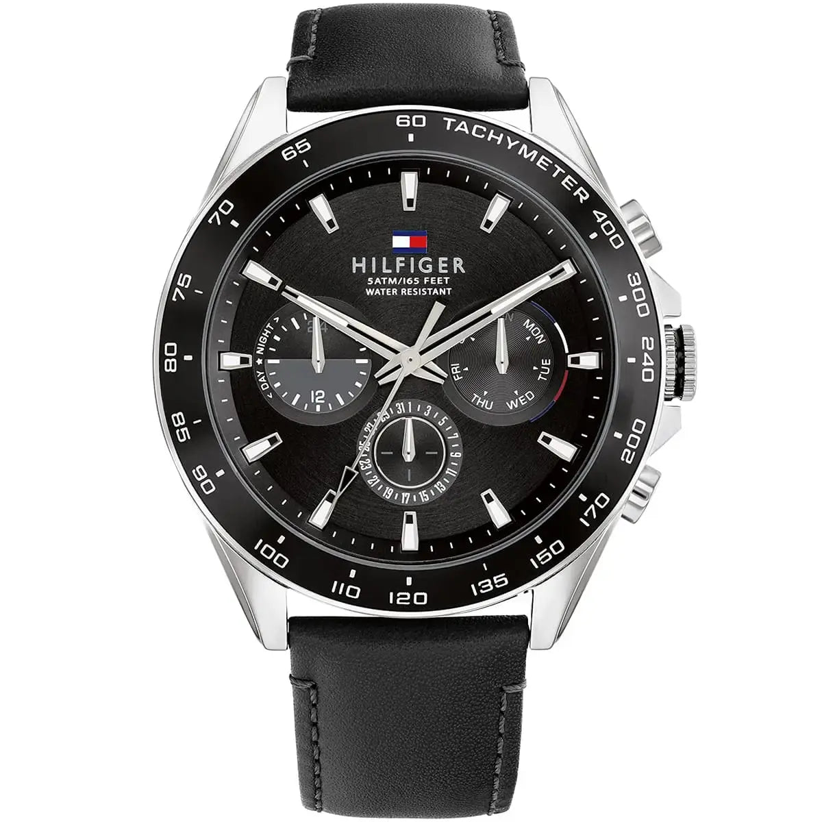 TOMMY LEATHER BLACK - مينا سوداء - كرونوغراف 