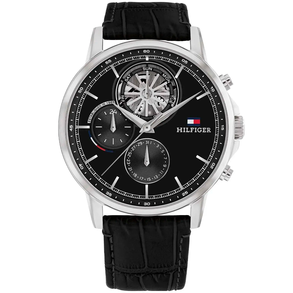 TOMMY LEATHER BLACK - مينا سوداء - كرونوغراف 