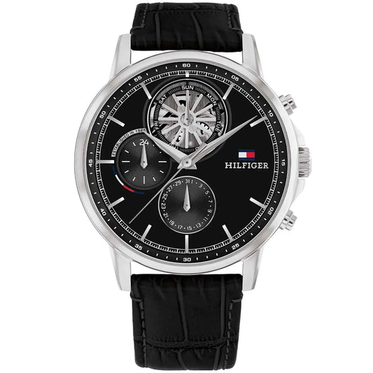 TOMMY LEATHER BLACK - مينا سوداء - كرونوغراف 