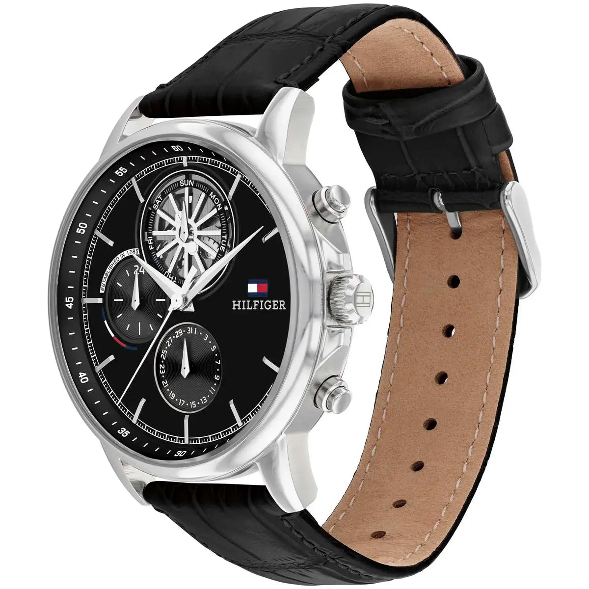 TOMMY LEATHER BLACK - مينا سوداء - كرونوغراف 